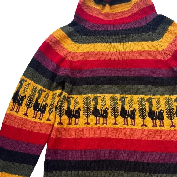 ARTESANIAS APAZA ALPACA Women’s S/M Peru Multicolor Sunset Stripe Hooded Sweater - Picture 14 of 15